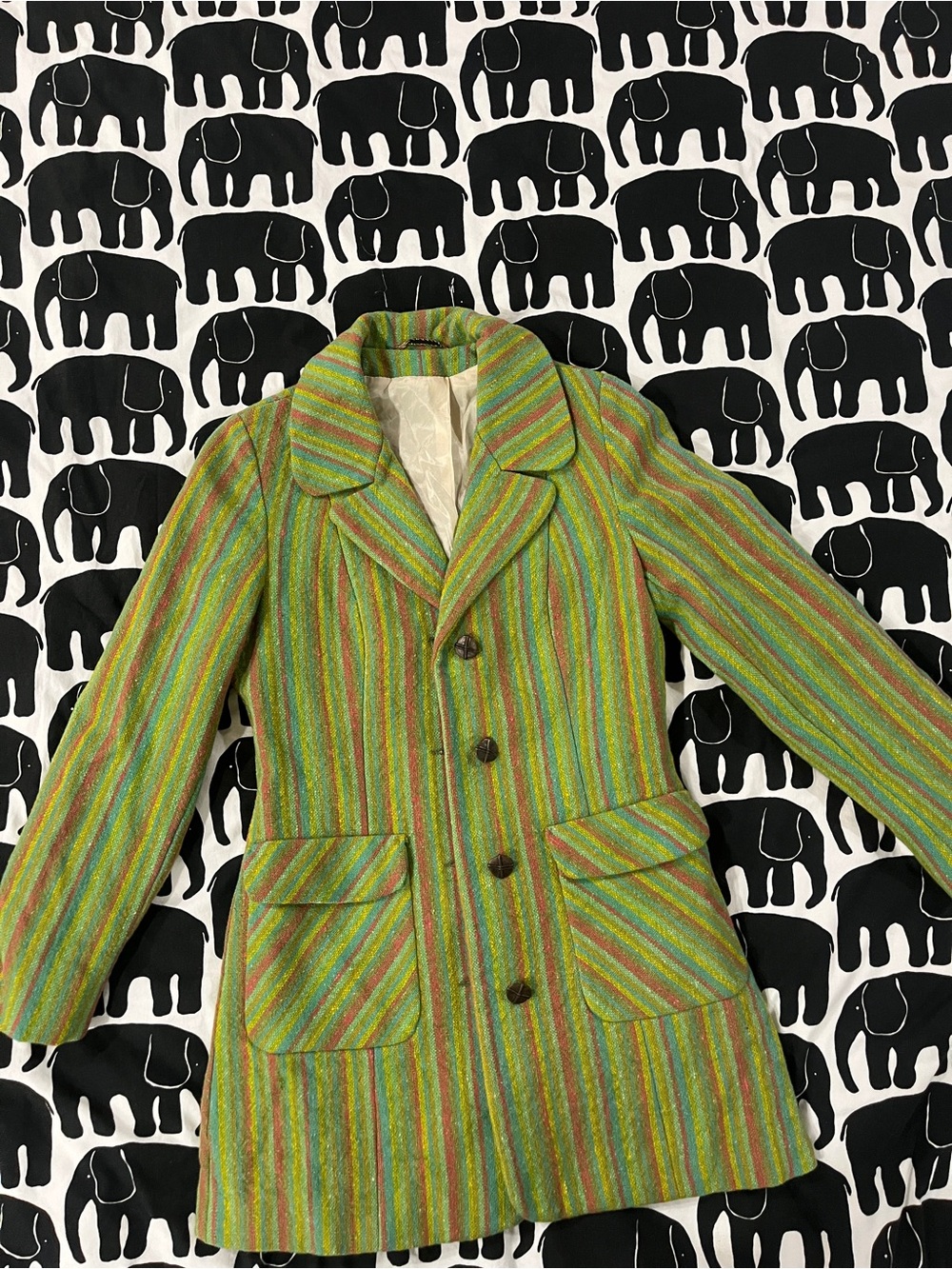 Vintage Scandinavian 1960s-70s Mod Striped Wool coat/jacket - Fitted Small 34